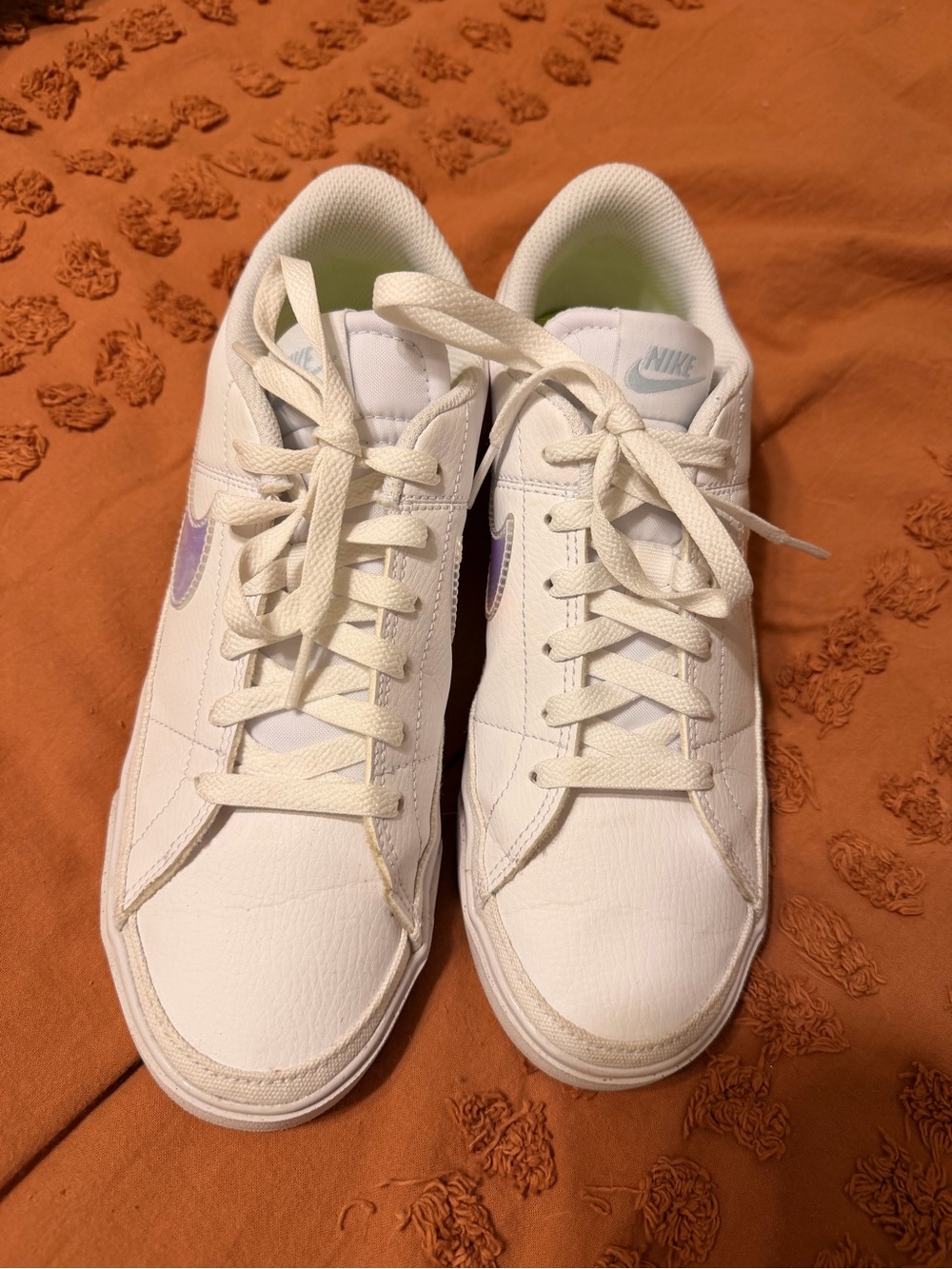 Nike Women’s White Sneakers with Iridescent Swoosh